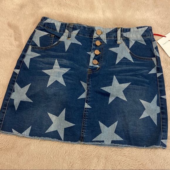 Denim Mini Skirt, Star printed - Picture 2 of 5